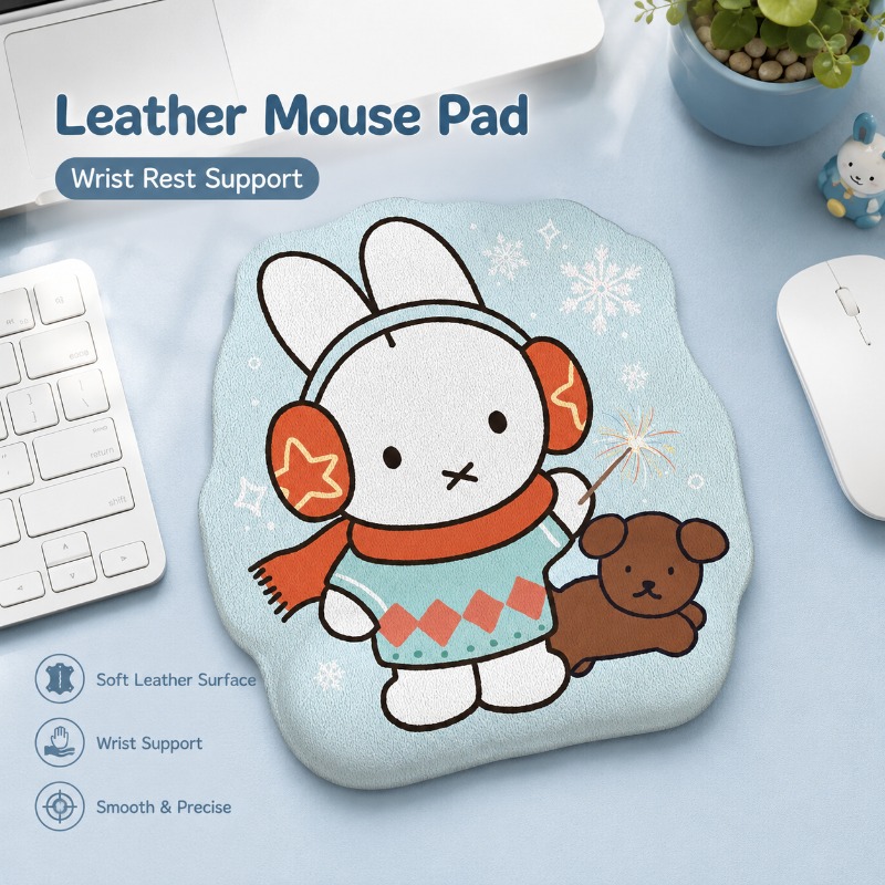 Laptop Accessories For Office - Anime Miffy Leather Mouse Pad with
